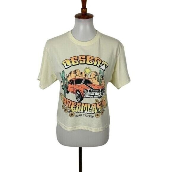 OneBrand Crop Top Medium Ivory Short Sleeve Graphic Y2K Retro Tee - Picture 1 of 4